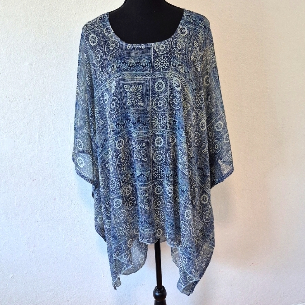 Sunflower Kimono Denim Blue Patterned Women's Top Free Size